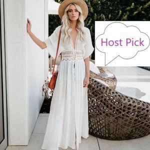 White Lace Swim Dress Swimsuit Coverup Beach Dress See Through Wrap Robe